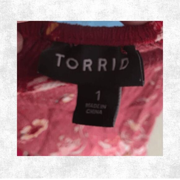 Torrid Red Floral Cold Shoulder Top – Plus Size 1 (14–16) | Boho Gauze Blouse - Picture 3 of 6